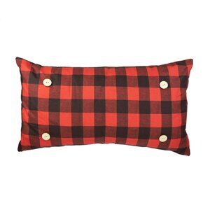 Lucky Bird Button Pillow - Lumbar Black & Red Buffalo Check NWT